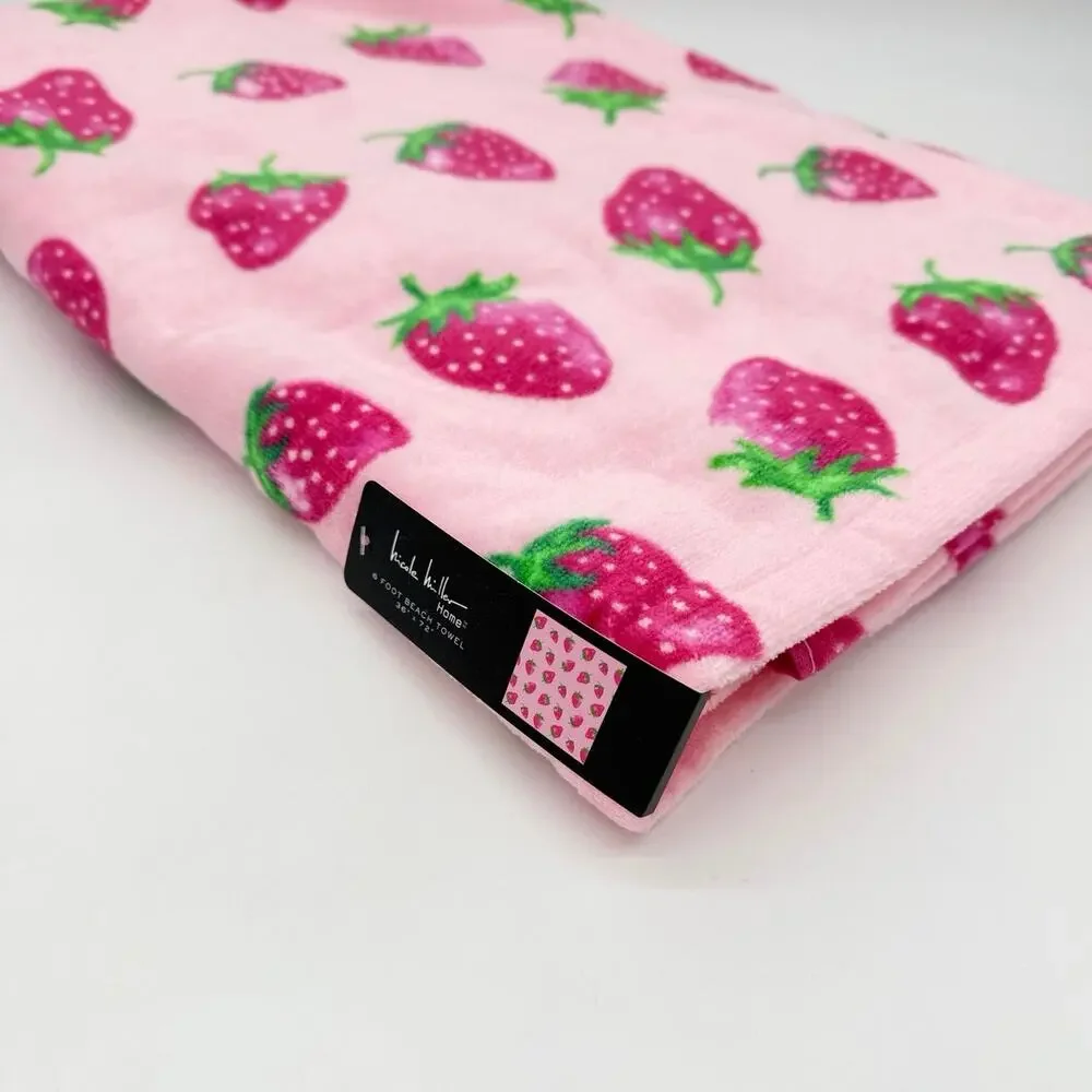 Nicole Miller Pink Sweet Strawberry Beach Towel NEW